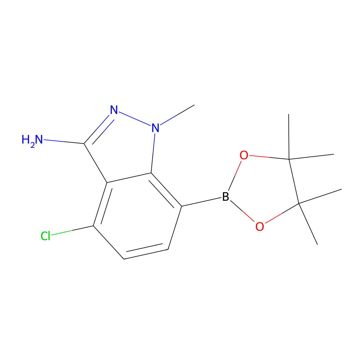 4-Chloro-1-methyl-7-(4,4,5,5-tetramethyl-1,3,2-dioxaborolan-2-yl)-1H-indazol-3-amine molecular structure, CAS 1626335-84-9