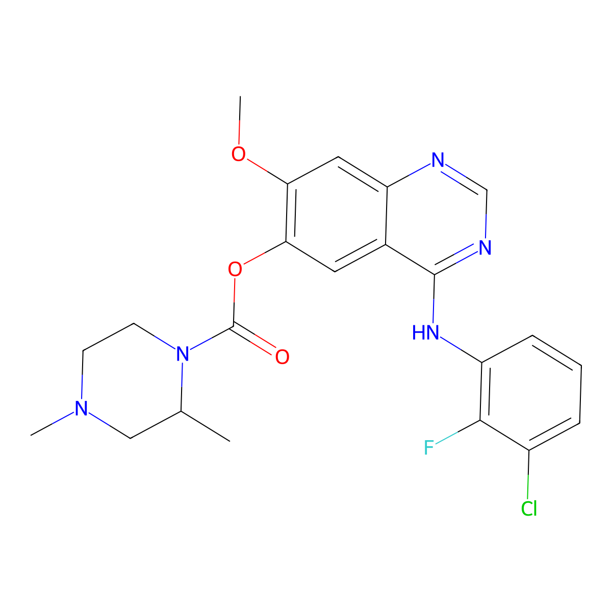 4-((3-Chloro-2-fluorophenyl)amino)-7-methoxyquinazolin-6-yl 2,4-dimethylpiperazine-1-carboxylate molecular structure, CAS 1626387-83-4