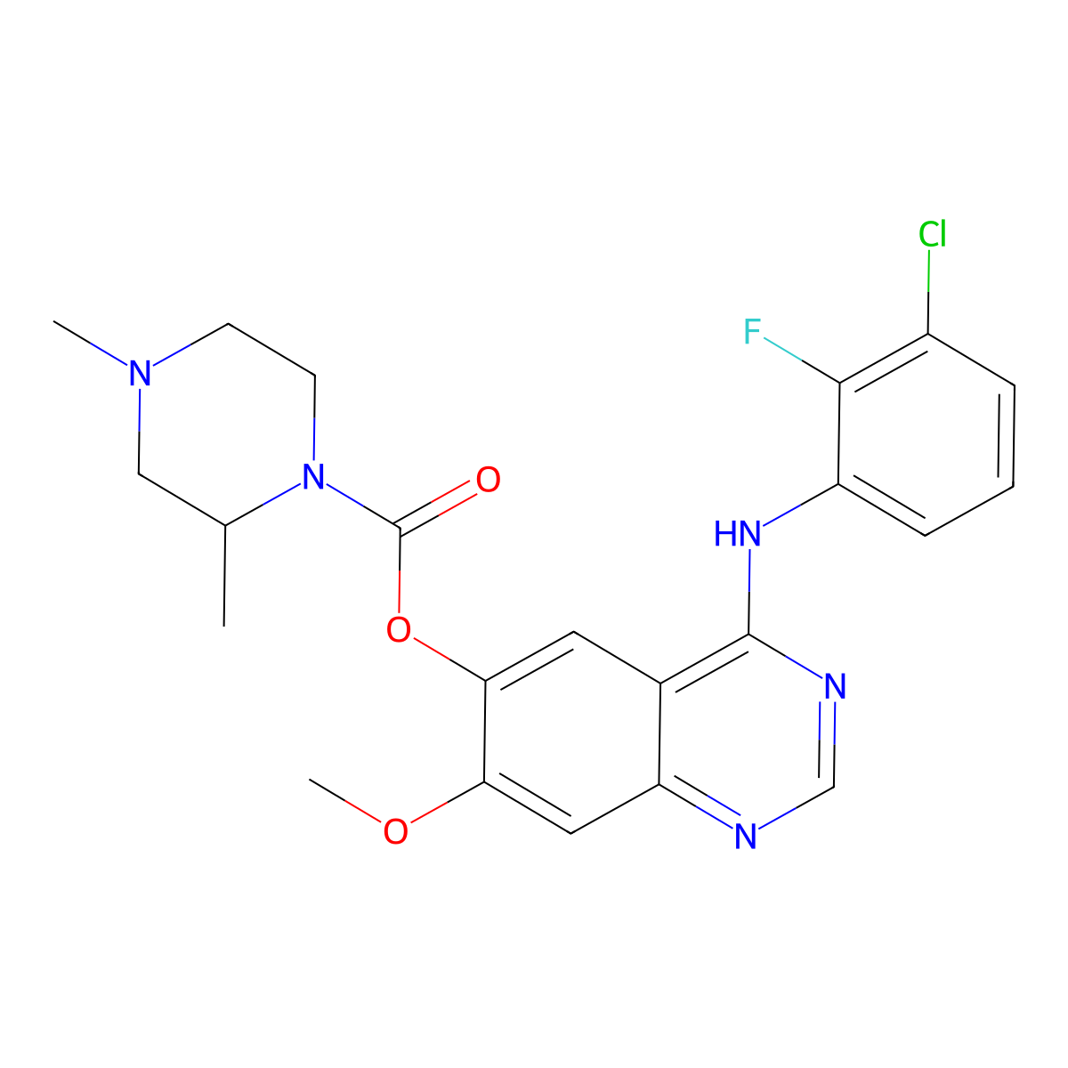 4-((3-Chloro-2-fluorophenyl)amino)-7-methoxyquinazolin-6-yl 2,4-dimethylpiperazine-1-carboxylate molecular structure, CAS 1626387-83-4