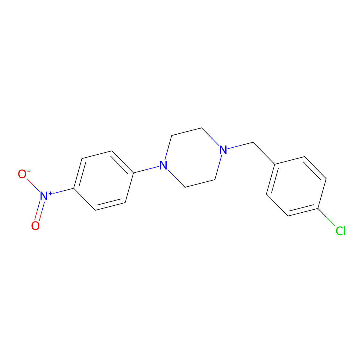 1-[(4-Chlorophenyl)methyl]-4-(4-nitrophenyl)piperazine molecular structure, CAS 16264-03-2