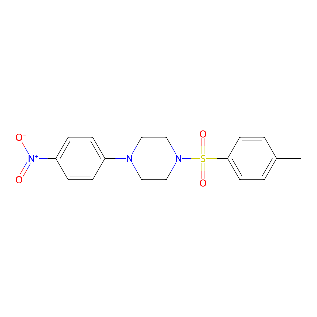 Piperazine, 1-((4-methylphenyl)sulfonyl)-4-(4-nitrophenyl)- molecular structure, CAS 16264-09-8