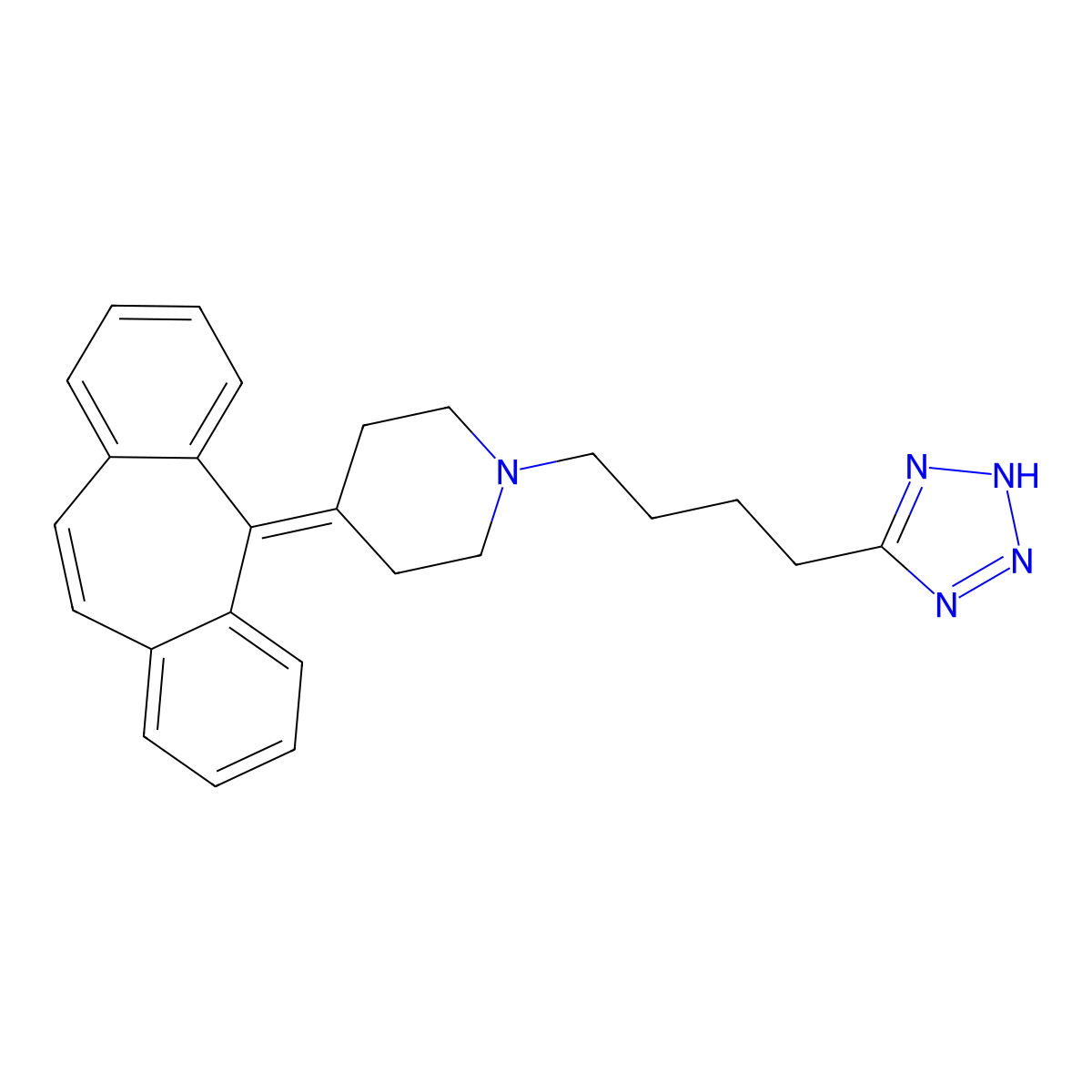 4-(5H-dibenzo(a,d)cyclohepten-5-ylidene)-1-(4-(2H-tetrazol-5-yl)butyl)piperidine molecular structure, CAS 162640-98-4