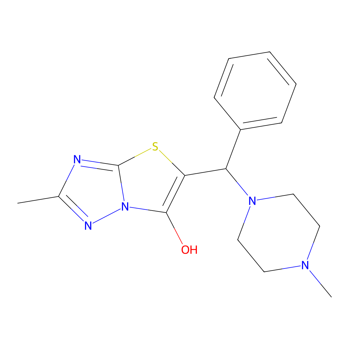 2-Methyl-5-((4-methylpiperazin-1-yl)(phenyl)methyl)thiazolo[3,2-b][1,2,4]triazol-6-ol molecular structure, CAS 162661-12-3