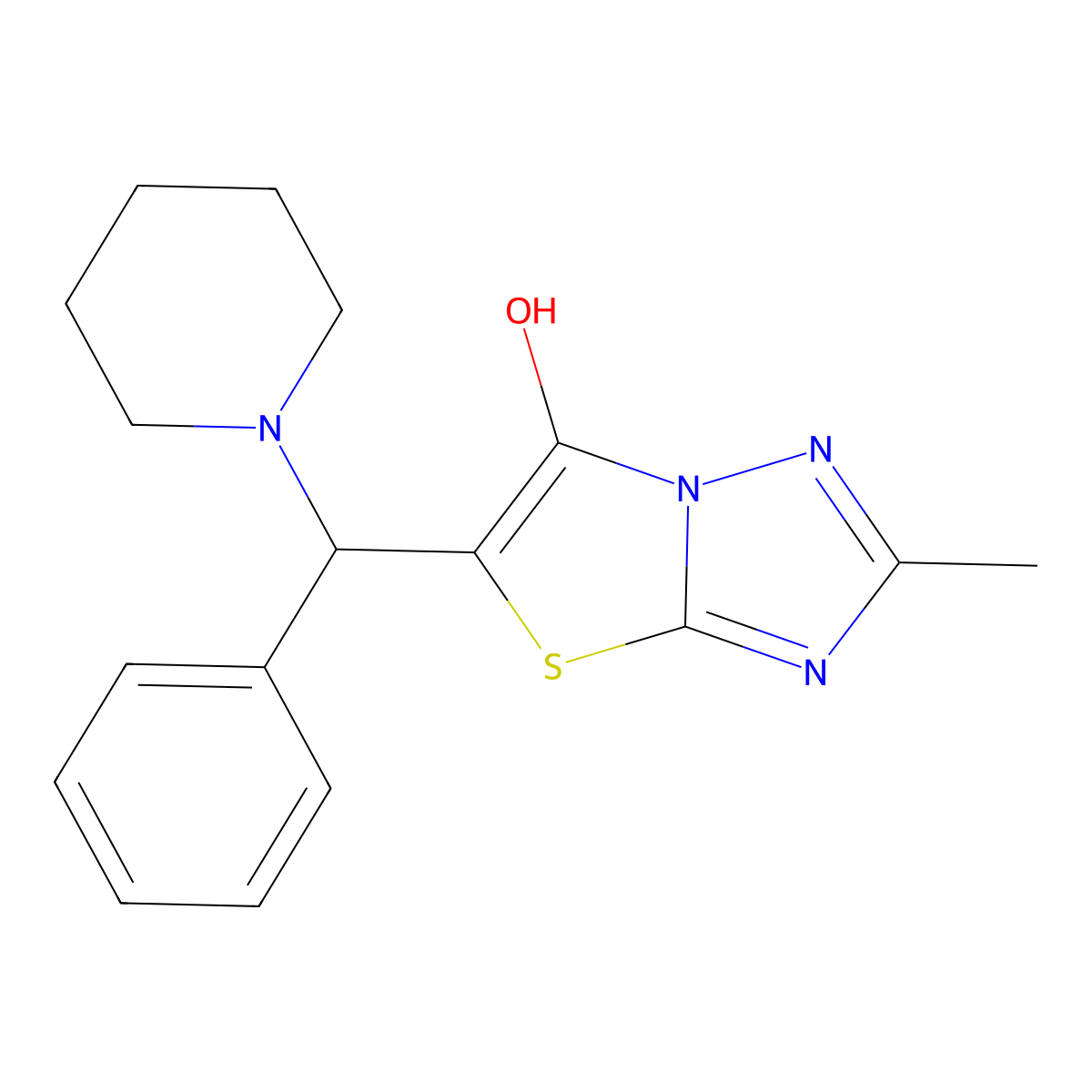 2-Methyl-5-(phenyl(piperidin-1-yl)methyl)thiazolo[3,2-b][1,2,4]triazol-6-ol molecular structure, CAS 162661-13-4