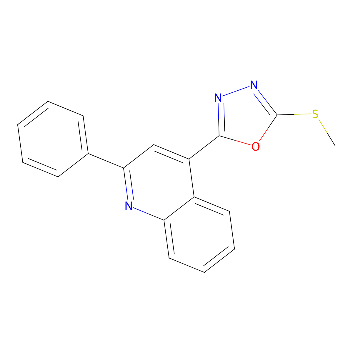 5-Methylthio-2-(2-phenyl(4-quinolyl))-1,3,4-oxadiazole molecular structure, CAS 162664-11-1