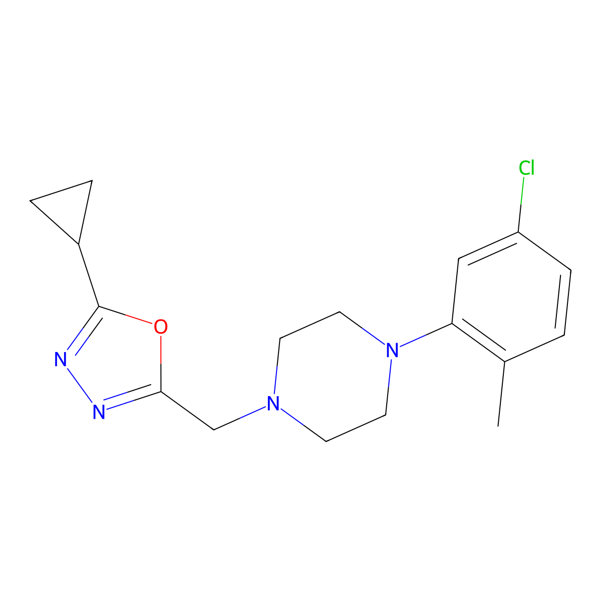 1-(5-Chloro-2-methylphenyl)-4-[(5-cyclopropyl-1,3,4-oxadiazol-2-yl)methyl]piperazine molecular structure, CAS 1626642-86-1