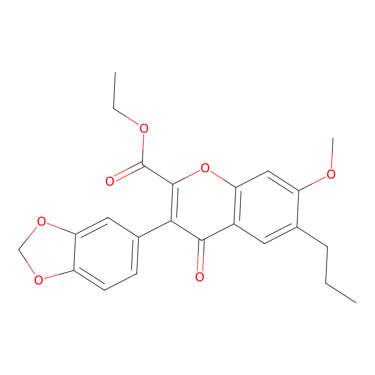 ethyl 3-(1,3-benzodioxol-5-yl)-7-methoxy-4-oxo-6-propyl-4H-chromene-2-carboxylate molecular structure, CAS 162665-07-8