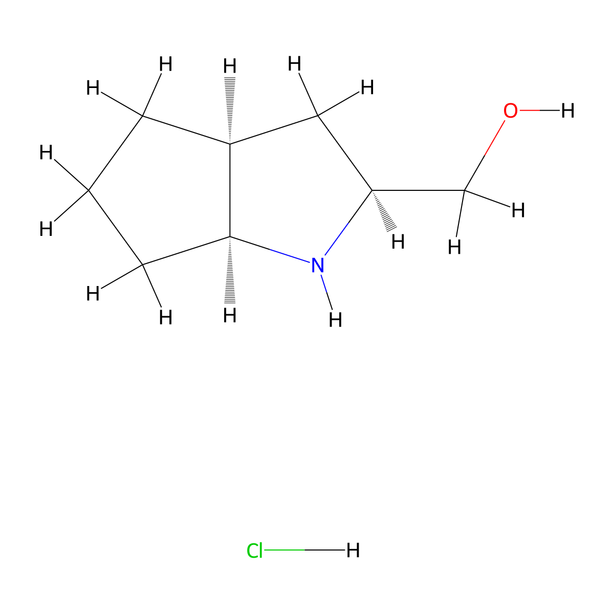 ((2S,3aS,6aS)-octahydrocyclopenta(b)pyrrol-2-yl)methanol hydrochloride molecular structure, CAS 162679-02-9