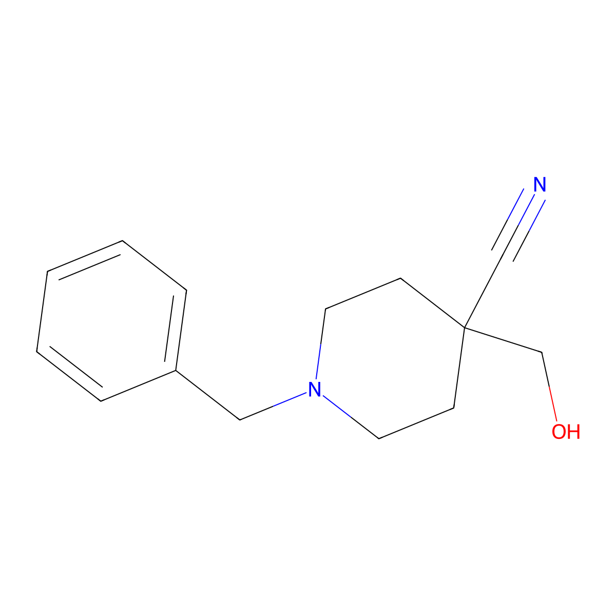 1-Benzyl-4-(hydroxymethyl)piperidine-4-carbonitrile molecular structure, CAS 162686-53-5