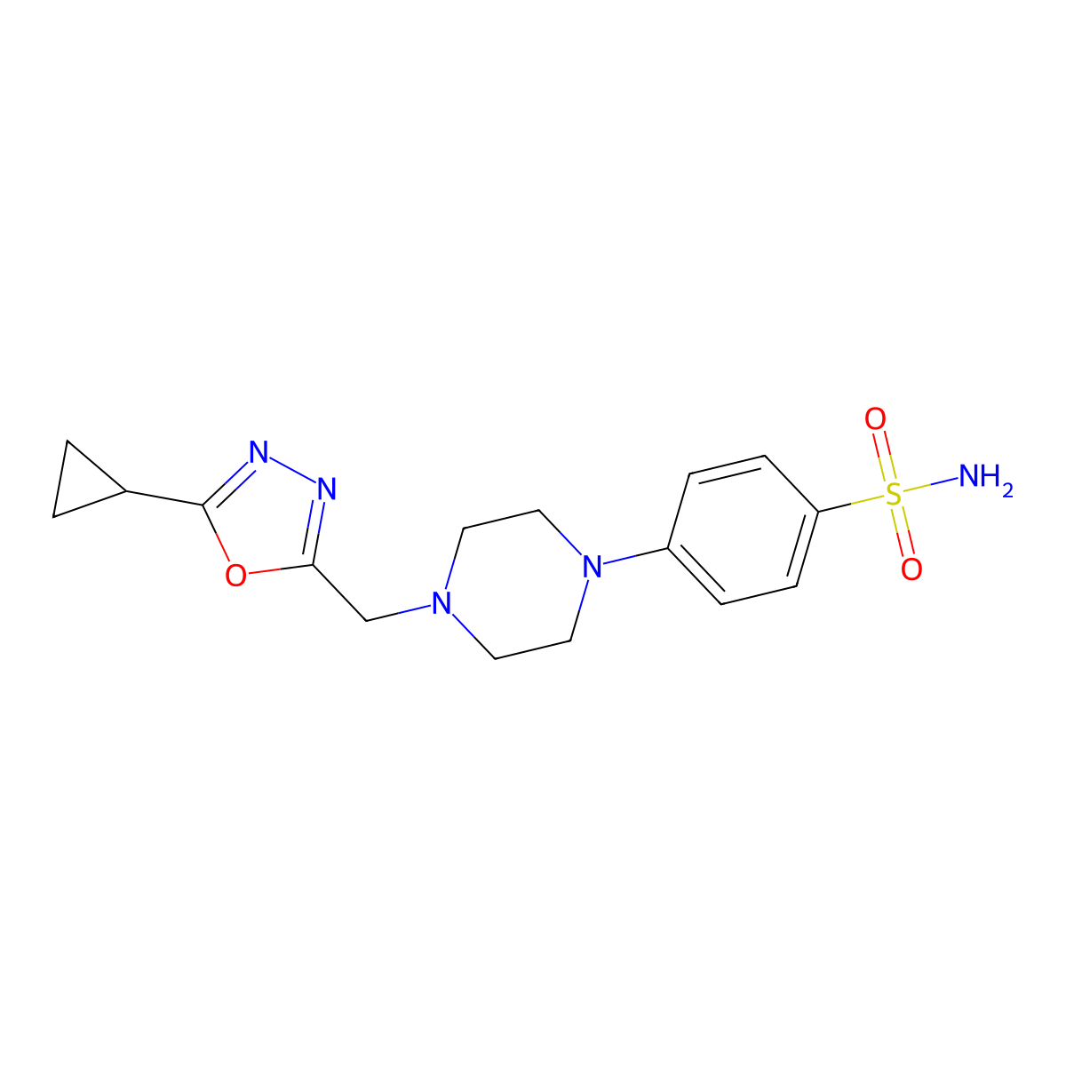 4-{4-[(5-Cyclopropyl-1,3,4-oxadiazol-2-yl)methyl]piperazin-1-yl}benzene-1-sulfonamide molecular structure, CAS 1627044-77-2