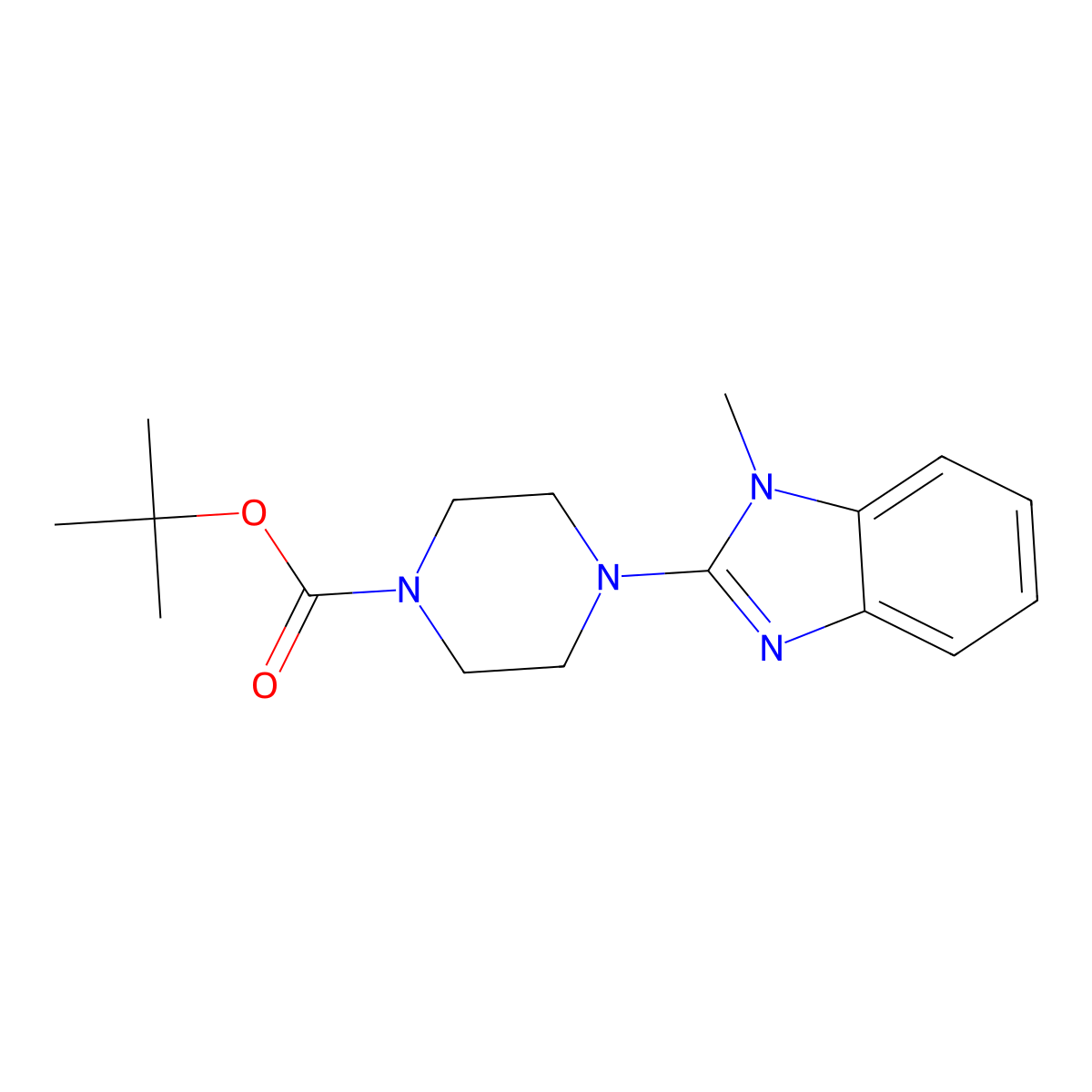 tert-butyl 4-(1-methyl-1H-benzo[d]imidazol-2-yl)piperazine-1-carboxylate molecular structure, CAS 1627118-64-2