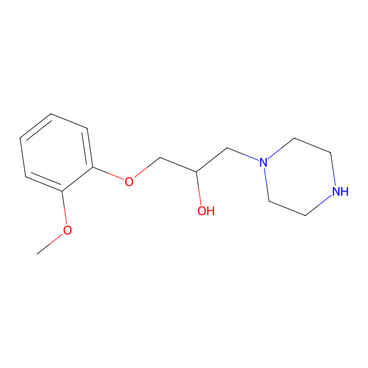 alpha-((2-Methoxyphenoxy)methyl)-1-piperazineethanol molecular structure, CAS 162712-35-8