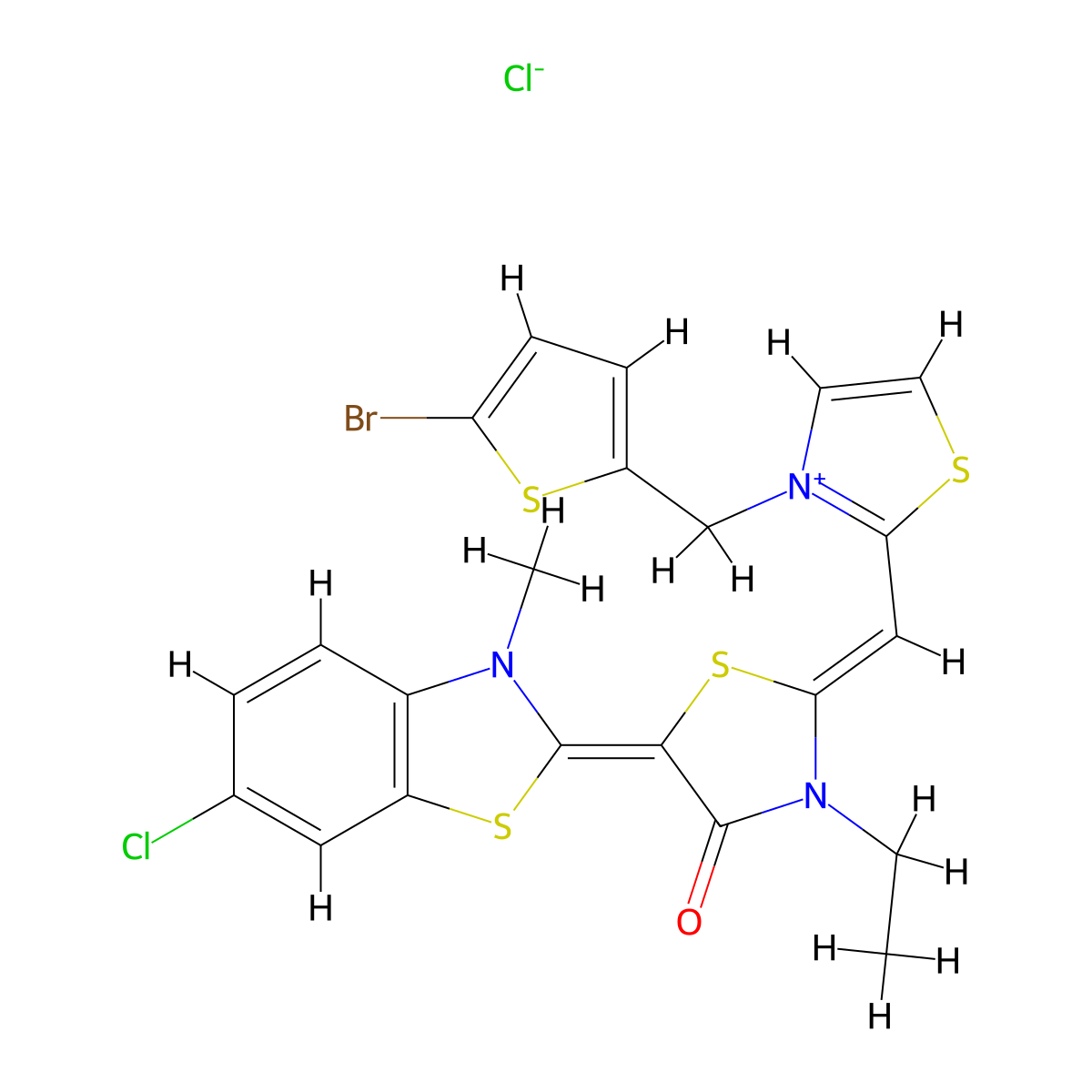 3-((5-Bromothiophen-2-yl)methyl)-2-((Z)-((E)-5-(6-chloro-3-methylbenzo[d]thiazol-2(3H)-ylidene)-3-ethyl-4-oxothiazolidin-2-ylidene)methyl)thiazol-3-ium chloride molecular structure, CAS 1627126-59-3
