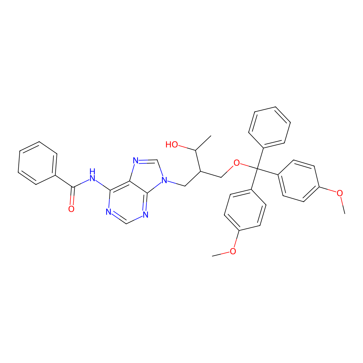 N-{9-[(2R,3R)-2-[({[bis(4-methoxyphenyl)]phenylmethyl}oxy)methyl]-3-hydroxybutyl]purin-6-yl}benzamid molecular structure, CAS 1627139-96-1
