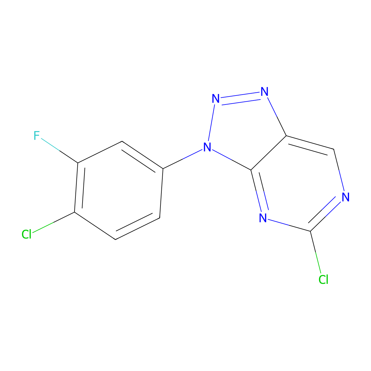 5-Chloro-3-(4-chloro-3-fluorophenyl)-3H-[1,2,3]triazolo[4,5-d]pyrimidine molecular structure, CAS 1627180-68-0