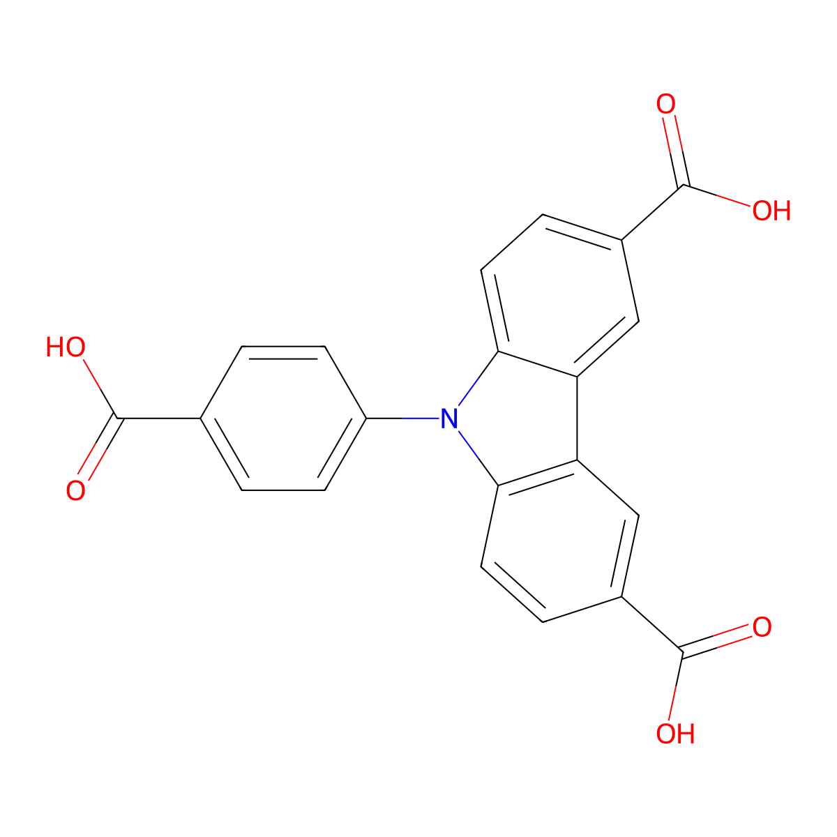 9-(4-Carboxyphenyl)-9H-carbazole-3,6-dicarboxylic acid molecular structure, CAS 1627605-99-5
