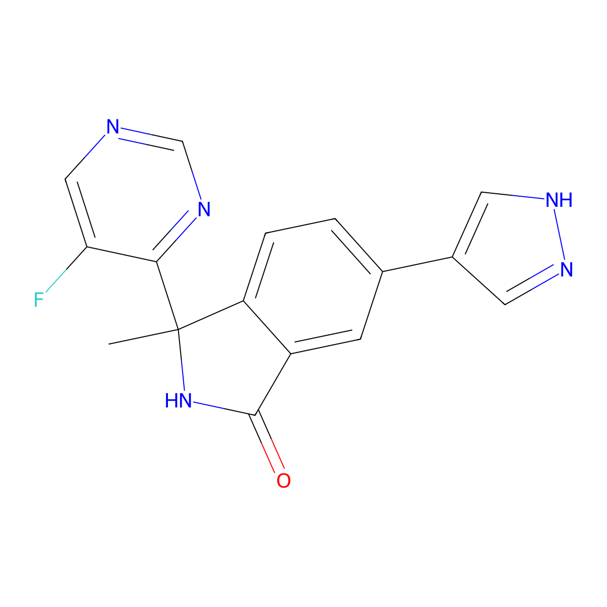 (3S)-3-(5-Fluoro-4-pyrimidinyl)-2,3-dihydro-3-methyl-6-(1H-pyrazol-4-yl)-1H-isoindol-1-one molecular structure, CAS 1627696-52-9