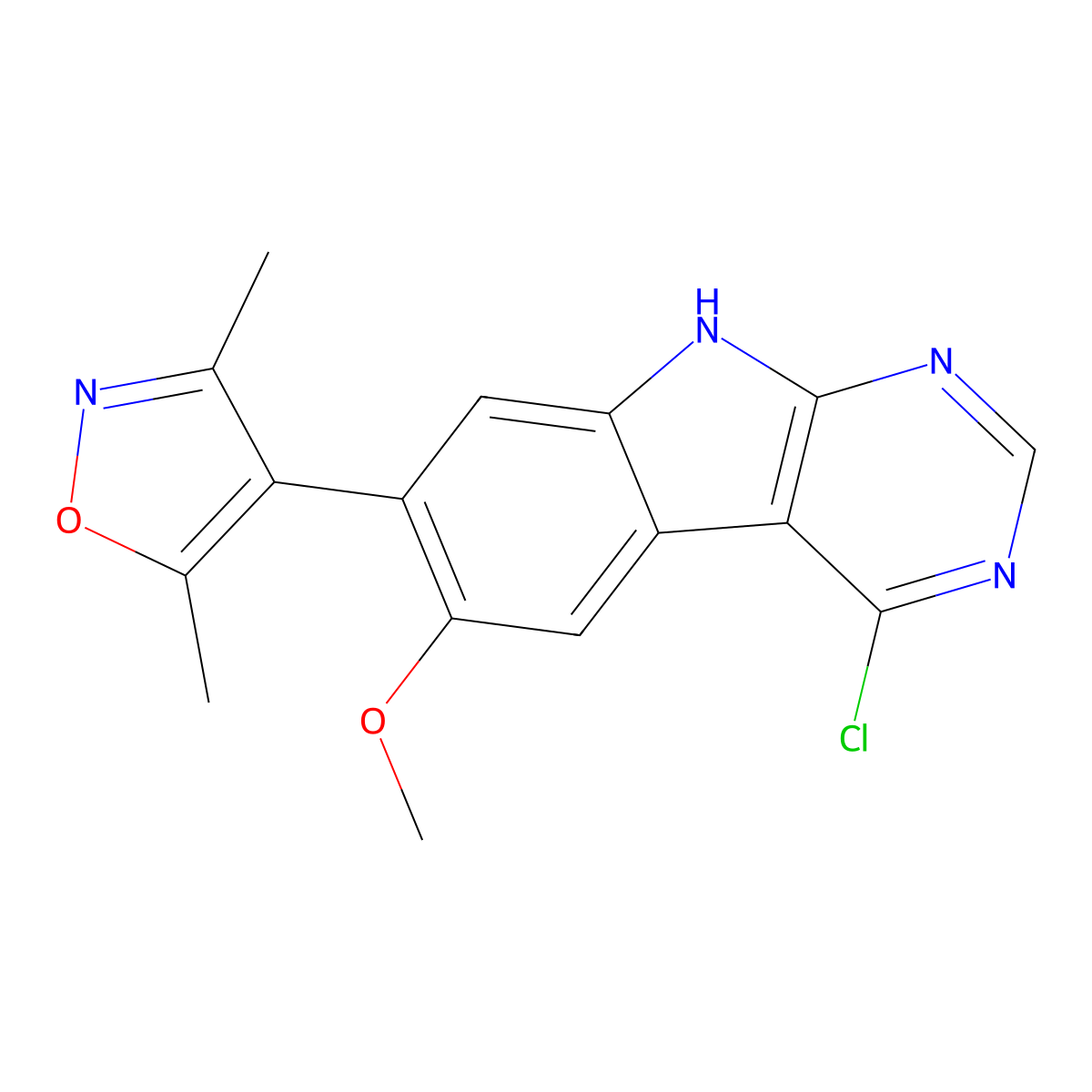 4-(4-chloro-6-methoxy-9H-pyrimido[4,5-b]indol-7-yl)-3,5-dimethyl-isoxazole molecular structure, CAS 1627721-56-5