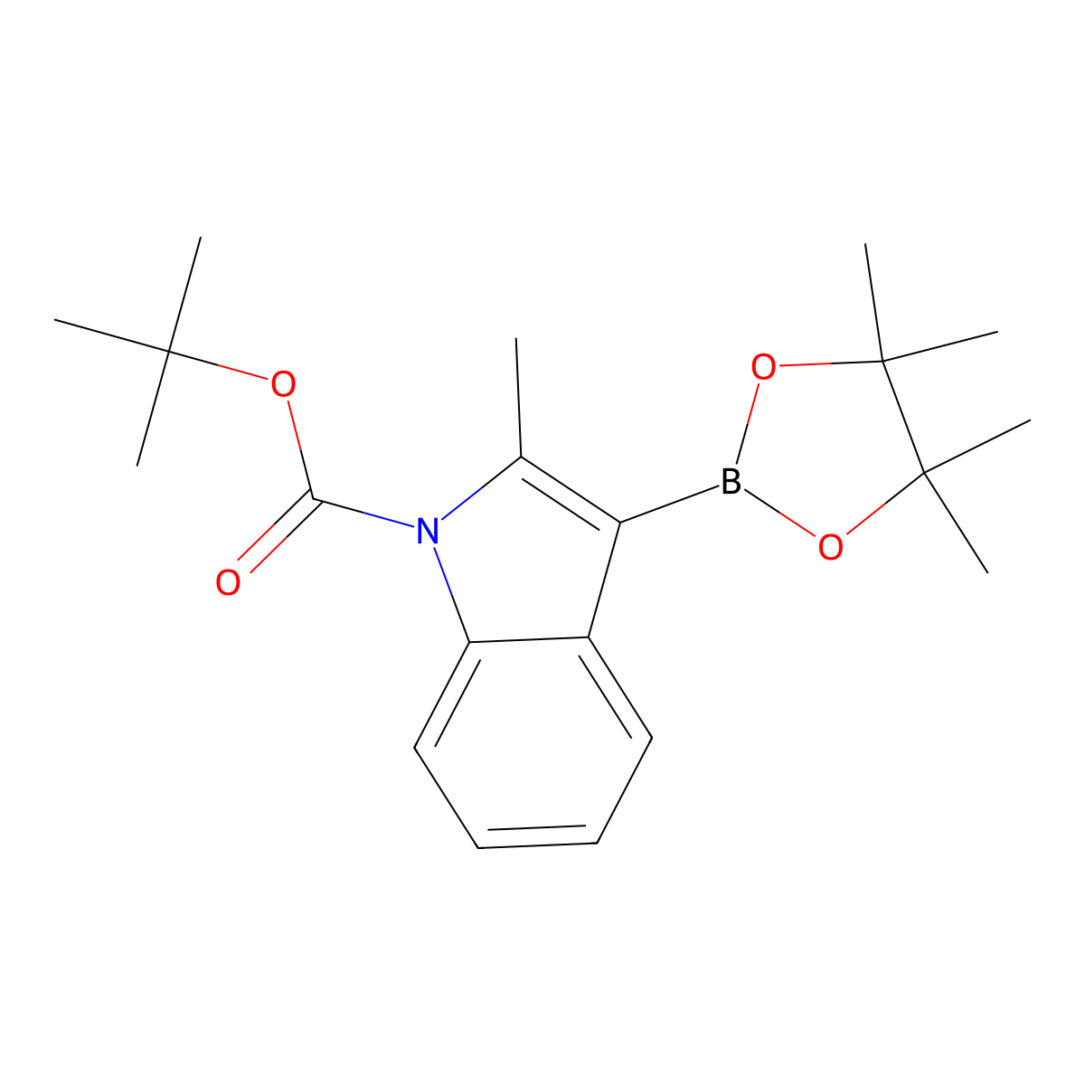 tert-butyl 2-methyl-3-(4,4,5,5-tetramethyl-1,3,2-dioxaborolan-2-yl)-1H-indole-1-carboxylate molecular structure, CAS 1627721-62-3