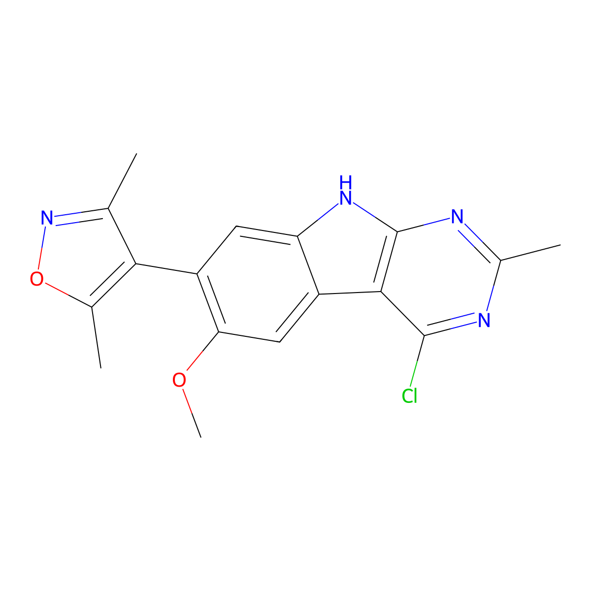 4-(4-chloro-6-methoxy-2-methyl-9H-pyrimido[4,5-b]indol-7-yl)-3,5-dimethyl-isoxazole molecular structure, CAS 1627721-80-5