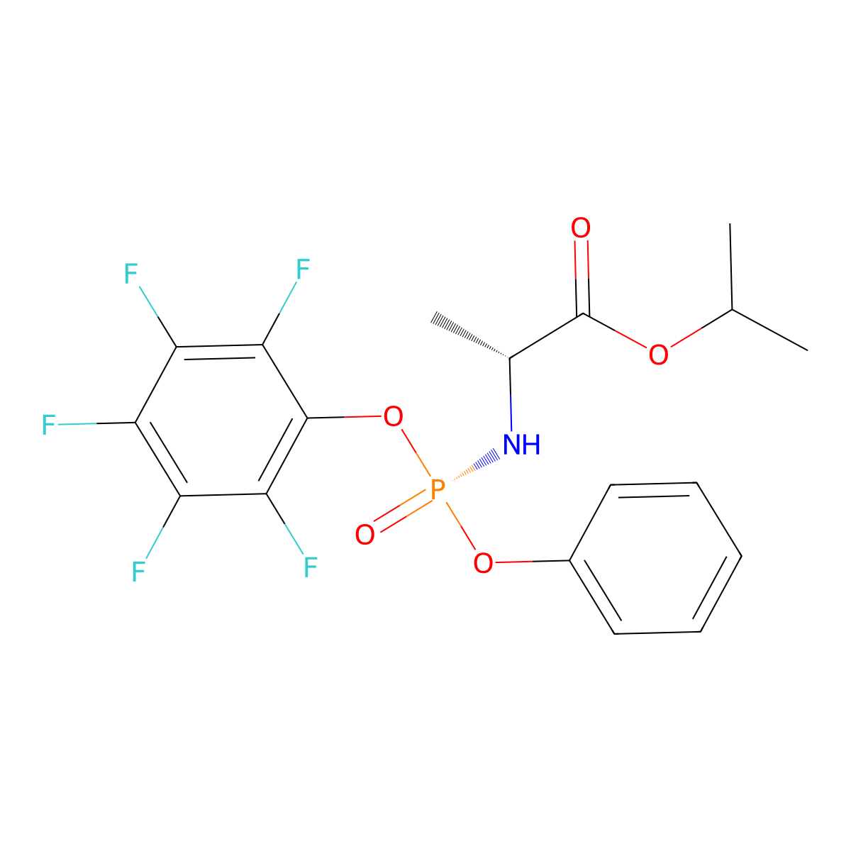 (R)-isopropyl 2-(((R)-(perfluorophenoxy)(phenoxy)phosphoryl)amino)propanoate molecular structure, CAS 1627824-09-2