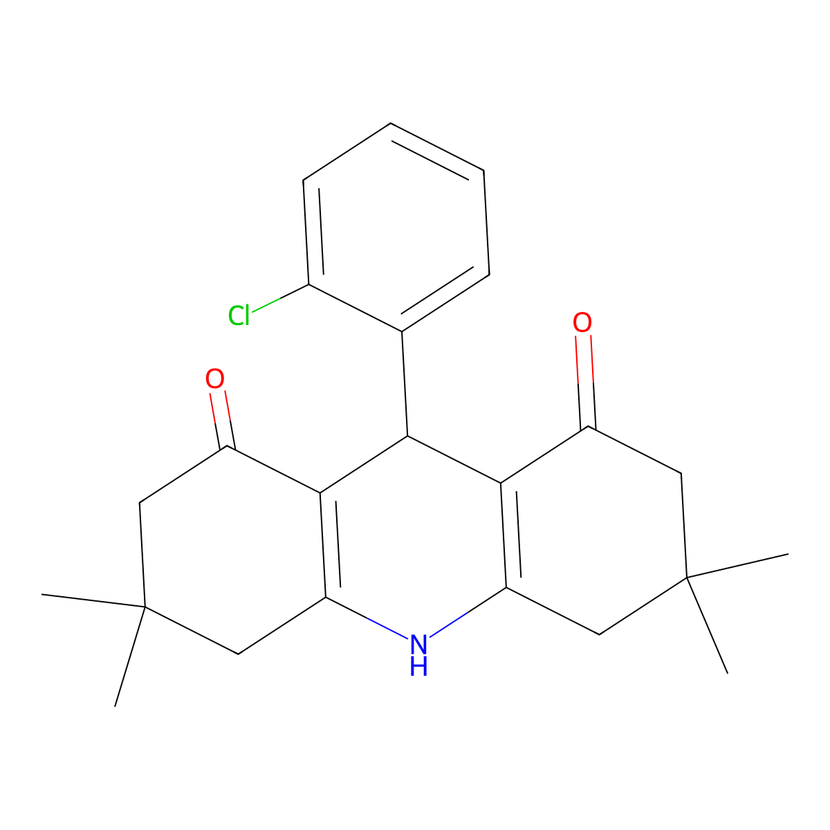 9-(2-Chlorophenyl)-3,4,6,7,9,10-hexahydro-3,3,6,6-tetramethyl-1,8(2H,5H)-acridinedione molecular structure, CAS 162784-87-4