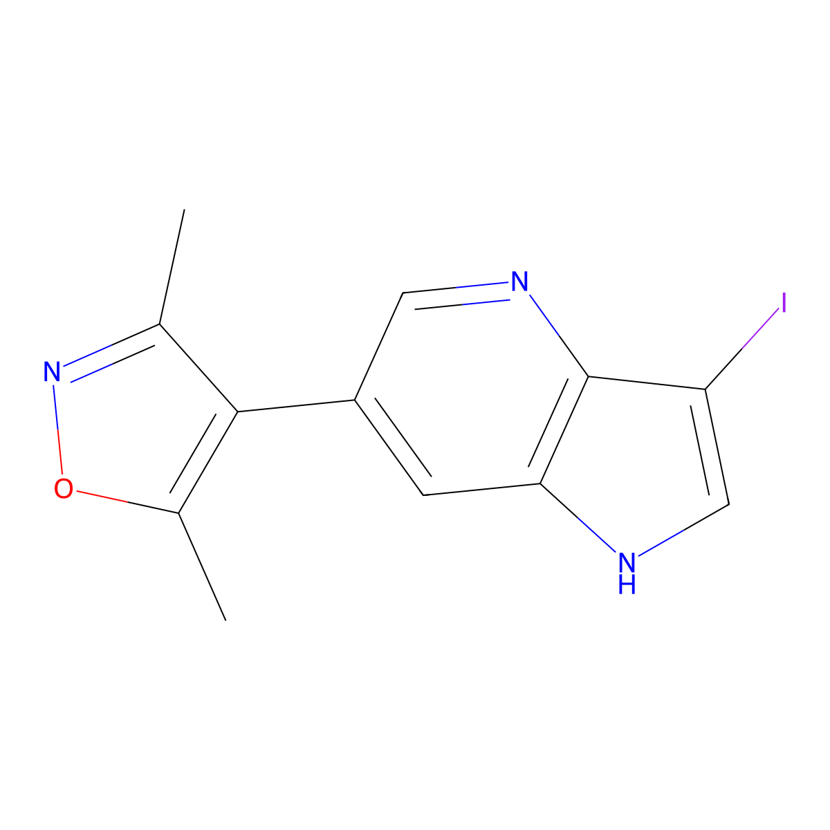 4-(3-iodo-1H-pyrrolo[3,2-b]pyridin-6-yl)-3,5-dimethylisoxazole molecular structure, CAS 1627926-81-1