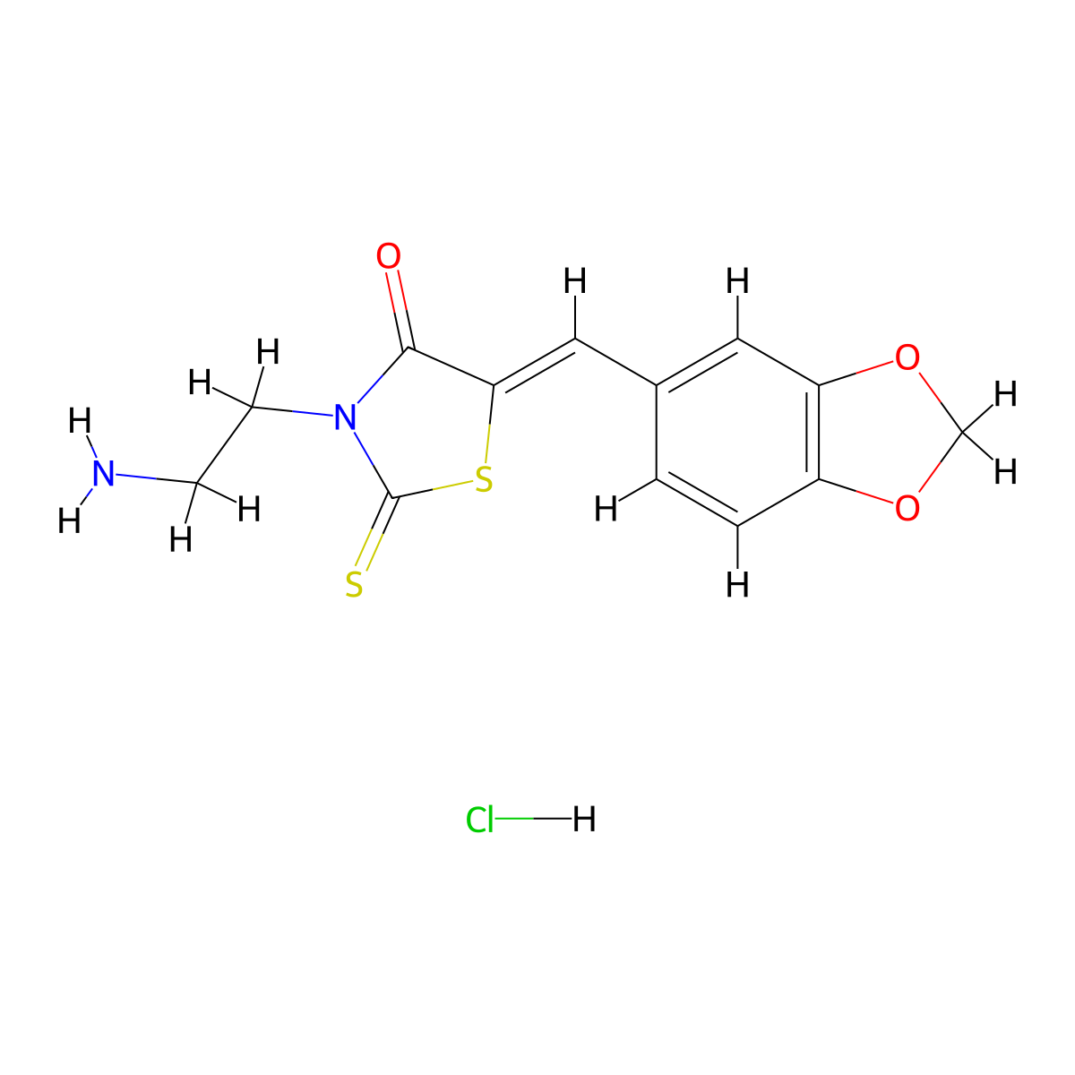 3-(2-Aminoethyl)-5-(2H-1,3-benzodioxol-5-ylmethylidene)-2-sulfanylidene-1,3-thiazolidin-4-one hydrochloride molecular structure, CAS 1627951-56-7