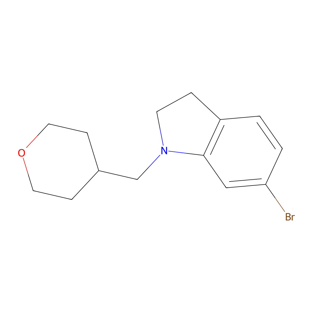 6-bromo-1-((tetrahydro-2H-pyran-4-yl)methyl)indoline molecular structure, CAS 1627971-57-6