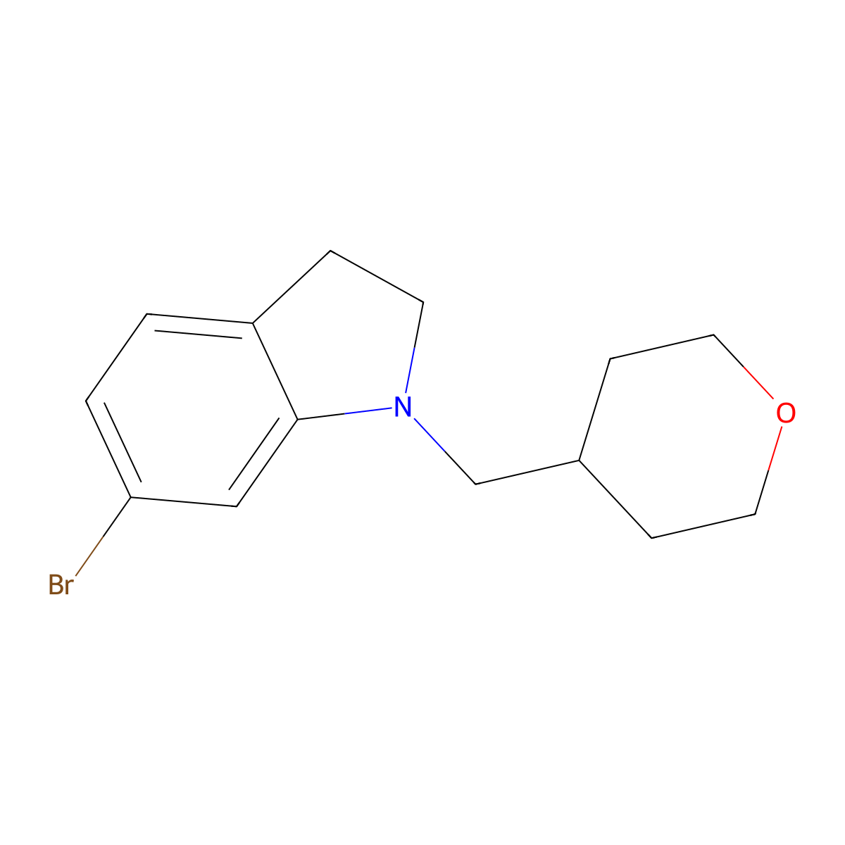 6-bromo-1-((tetrahydro-2H-pyran-4-yl)methyl)indoline molecular structure, CAS 1627971-57-6