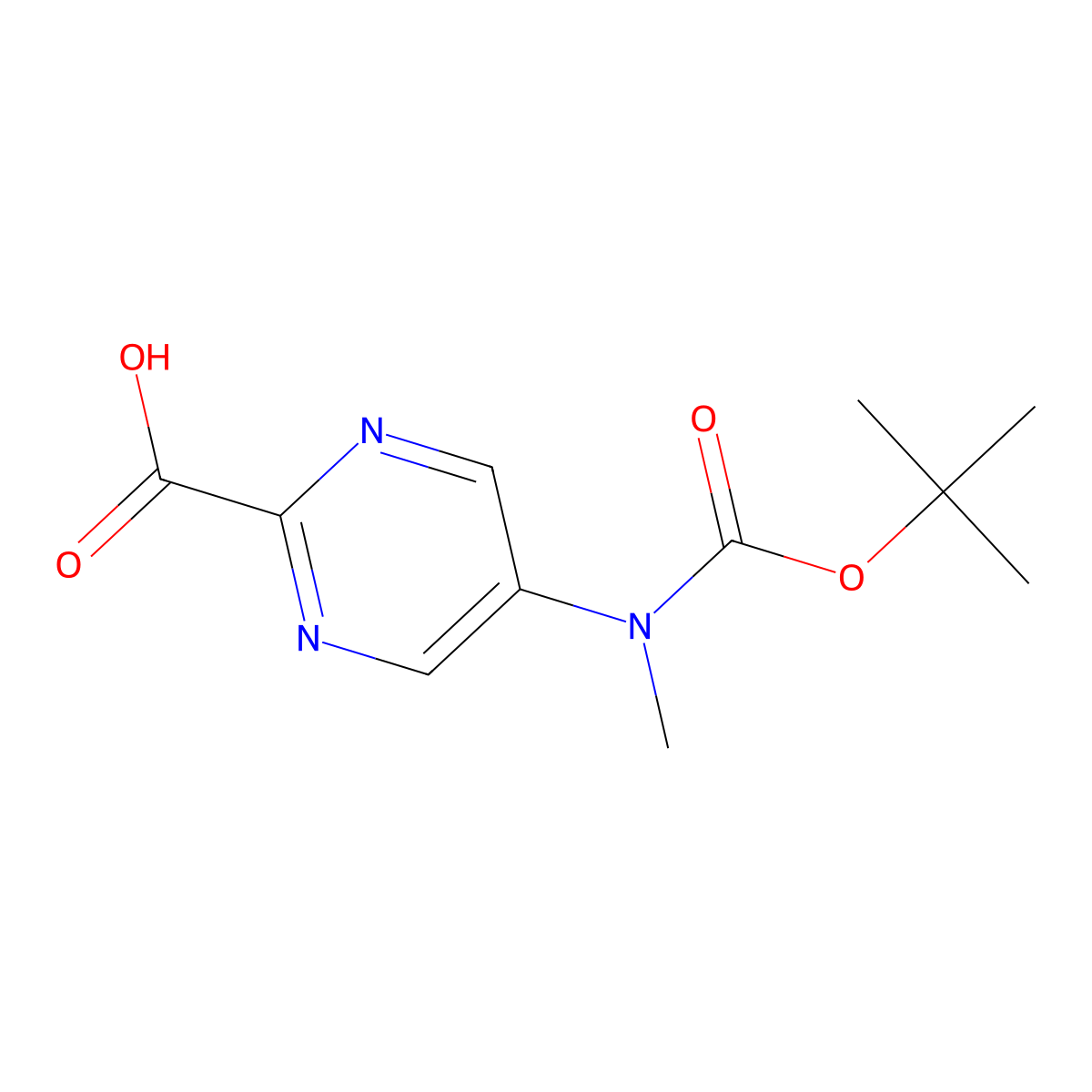 5-((tert-Butoxycarbonyl)(methyl)amino)pyrimidine-2-carboxylic acid molecular structure, CAS 1627997-46-9