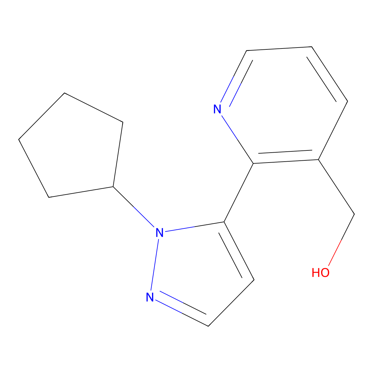 (2-(1-cyclopentyl-1H-pyrazol-5-yl)pyridin-3-yl)methanol molecular structure, CAS 1628011-87-9
