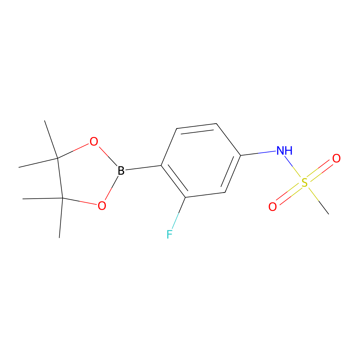 N-(3-fluoro-4-(4,4,5,5-tetramethyl-1,3,2-dioxaborolan-2-yl)phenyl)methanesulfonamide molecular structure, CAS 1628013-93-3