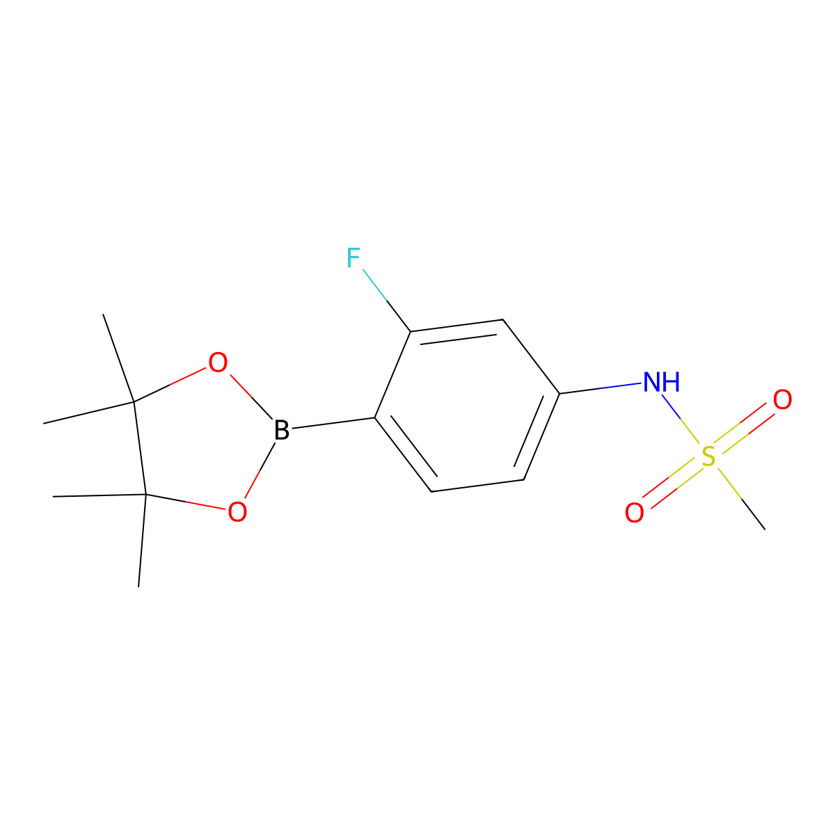 N-(3-fluoro-4-(4,4,5,5-tetramethyl-1,3,2-dioxaborolan-2-yl)phenyl)methanesulfonamide molecular structure, CAS 1628013-93-3