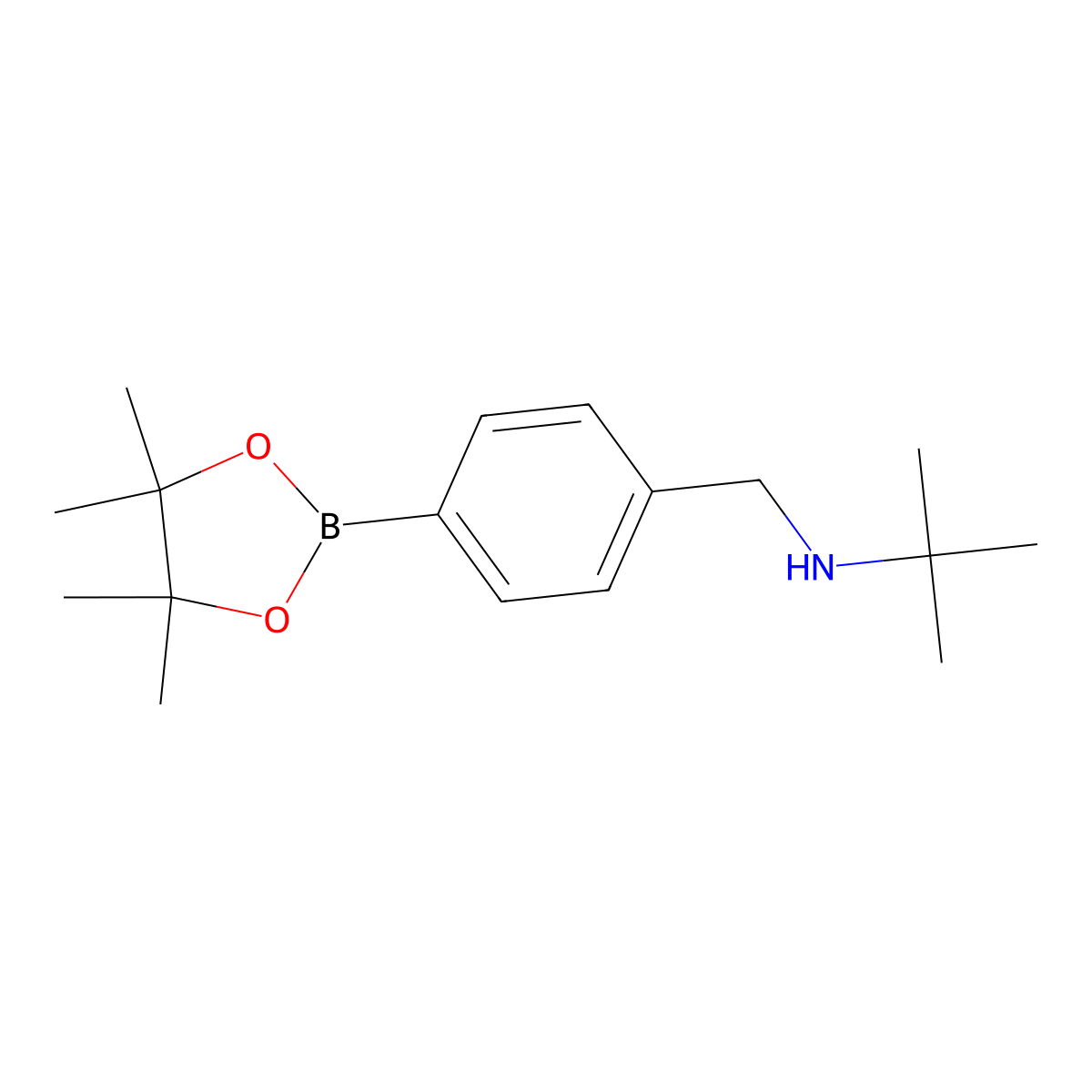 Tert-butyl(((4-(tetramethyl-1,3,2-dioxaborolan-2-yl)phenyl)methyl))amine molecular structure, CAS 1628014-71-0