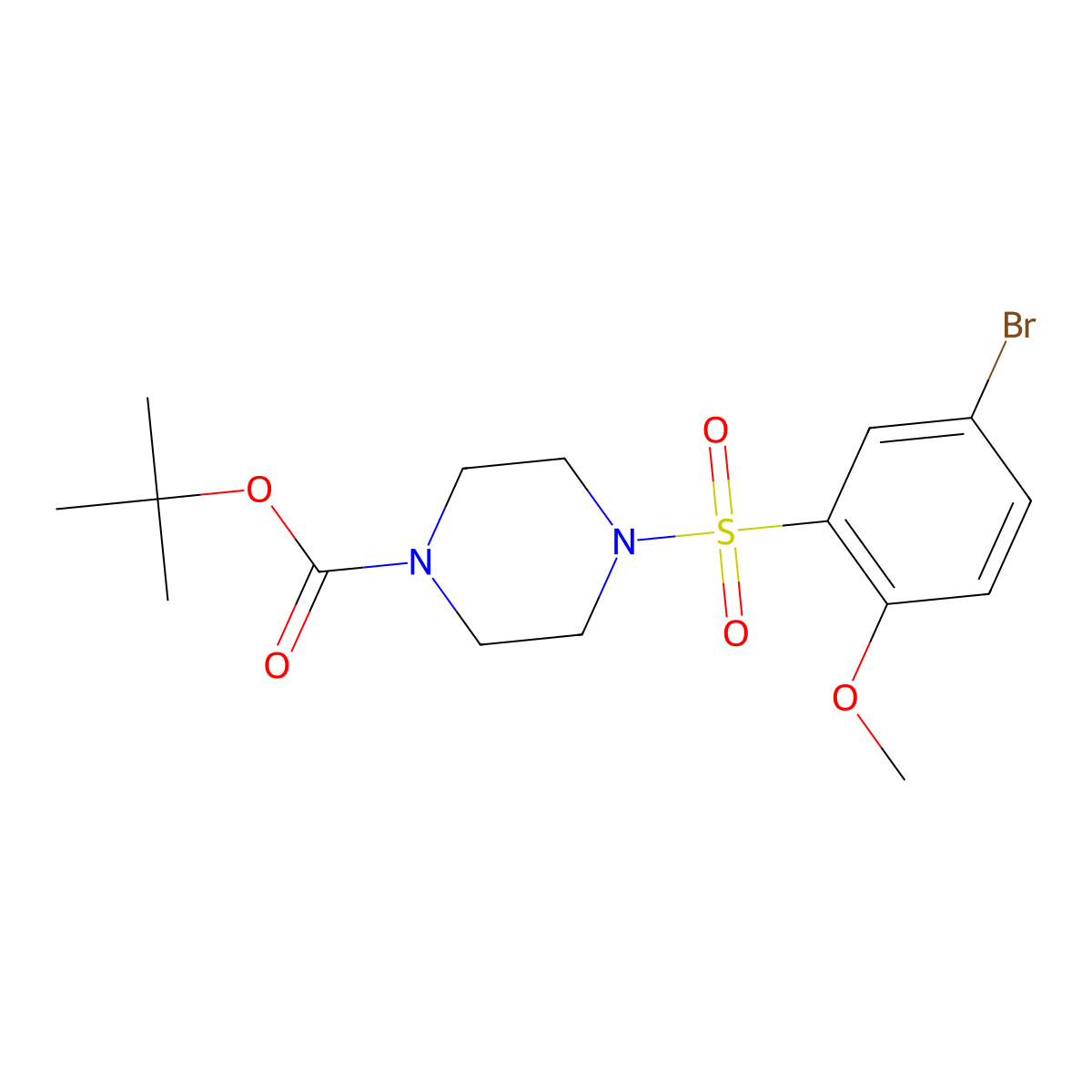 Tert-butyl 4-((5-bromo-2-methoxyphenyl)sulfonyl)piperazine-1-carboxylate molecular structure, CAS 1628016-44-3