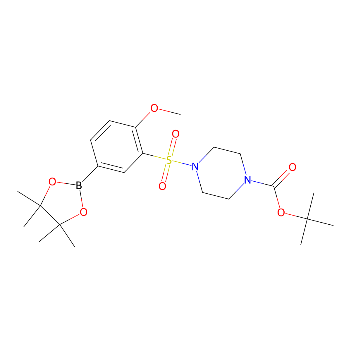 Tert-butyl 4-(2-methoxy-5-(4,4,5,5-tetramethyl-1,3,2-dioxaborolan-2-yl)phenylsulfonyl)piperazine-1-carboxylate molecular structure, CAS 1628016-45-4