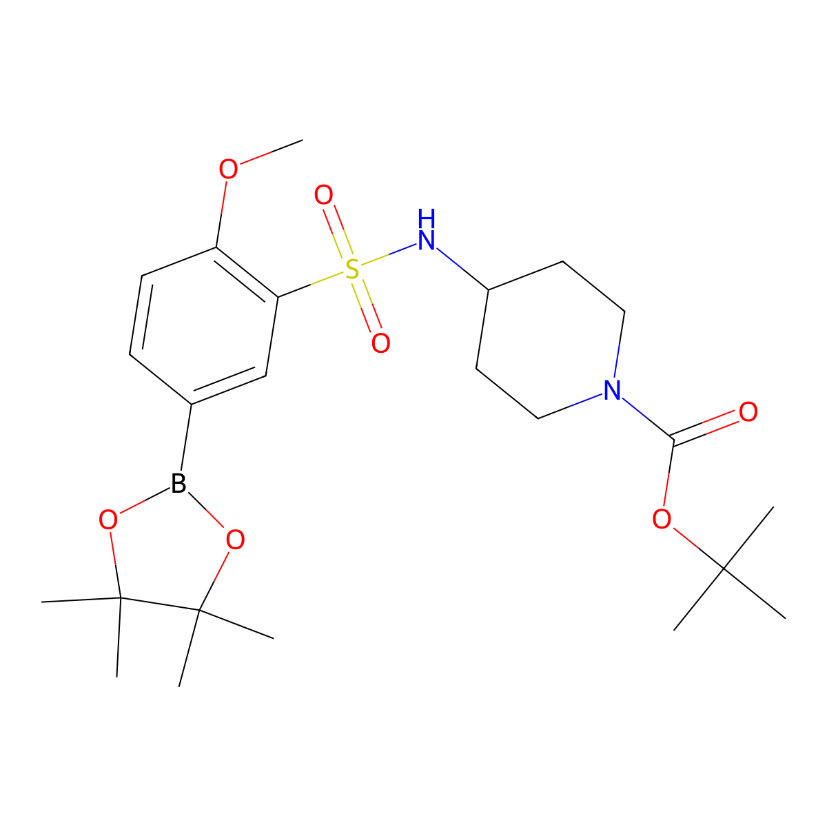 4-[2-Methoxy-5-(4,4,5,5-tetramethyl-[1,3,2]dioxaborolan-2-yl)-benzenesulfonylamino]-piperidine-1-carboxylic acid tert-butyl ester molecular structure, CAS 1628017-41-3