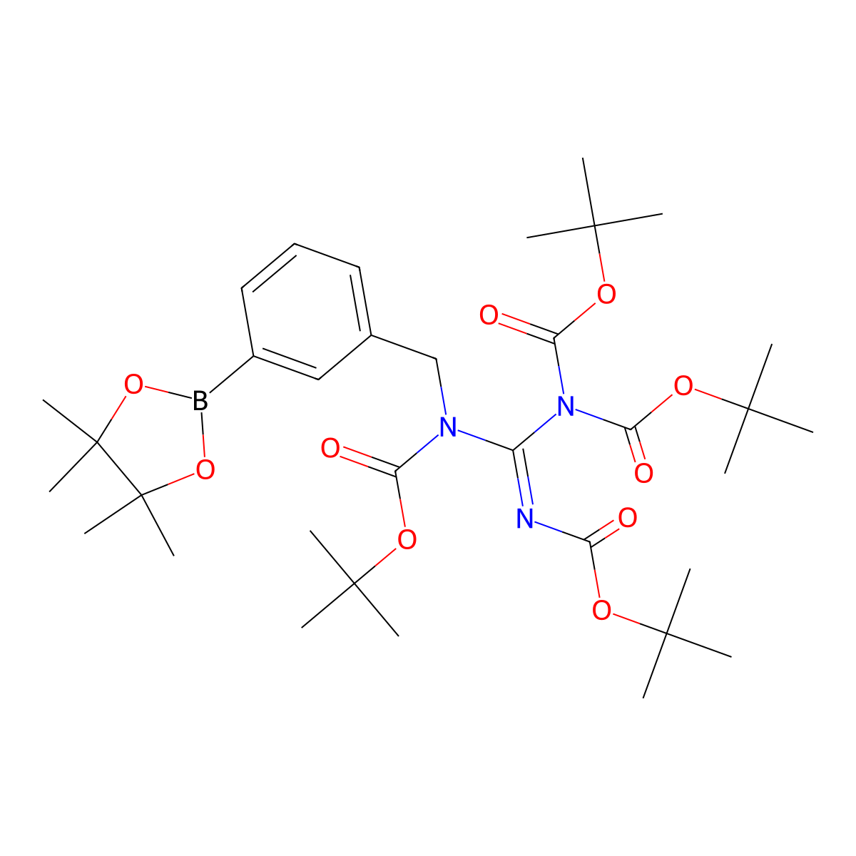 1,3-Bis(1,1-dimethylethyl) 2-[[[(1,1-dimethylethoxy)carbonyl]imino][[(1,1-dimethylethoxy)carbonyl][[3-(4,4,5,5-tetramethyl-1,3,2-dioxaborolan-2-yl)phenyl]methyl]amino]methyl]imidodicarbonate molecular structure, CAS 1628040-59-4