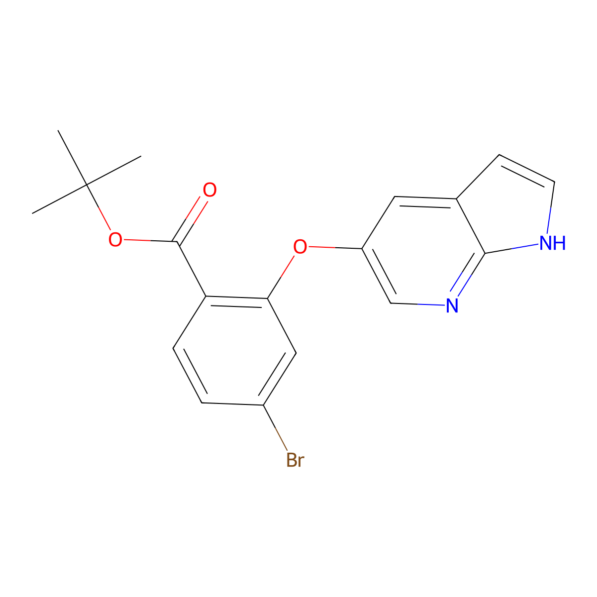tert-butyl 2-((1H-pyrrolo[2,3-b]pyridin-5-yl)oxy)-4-bromobenzoate molecular structure, CAS 1628047-84-6
