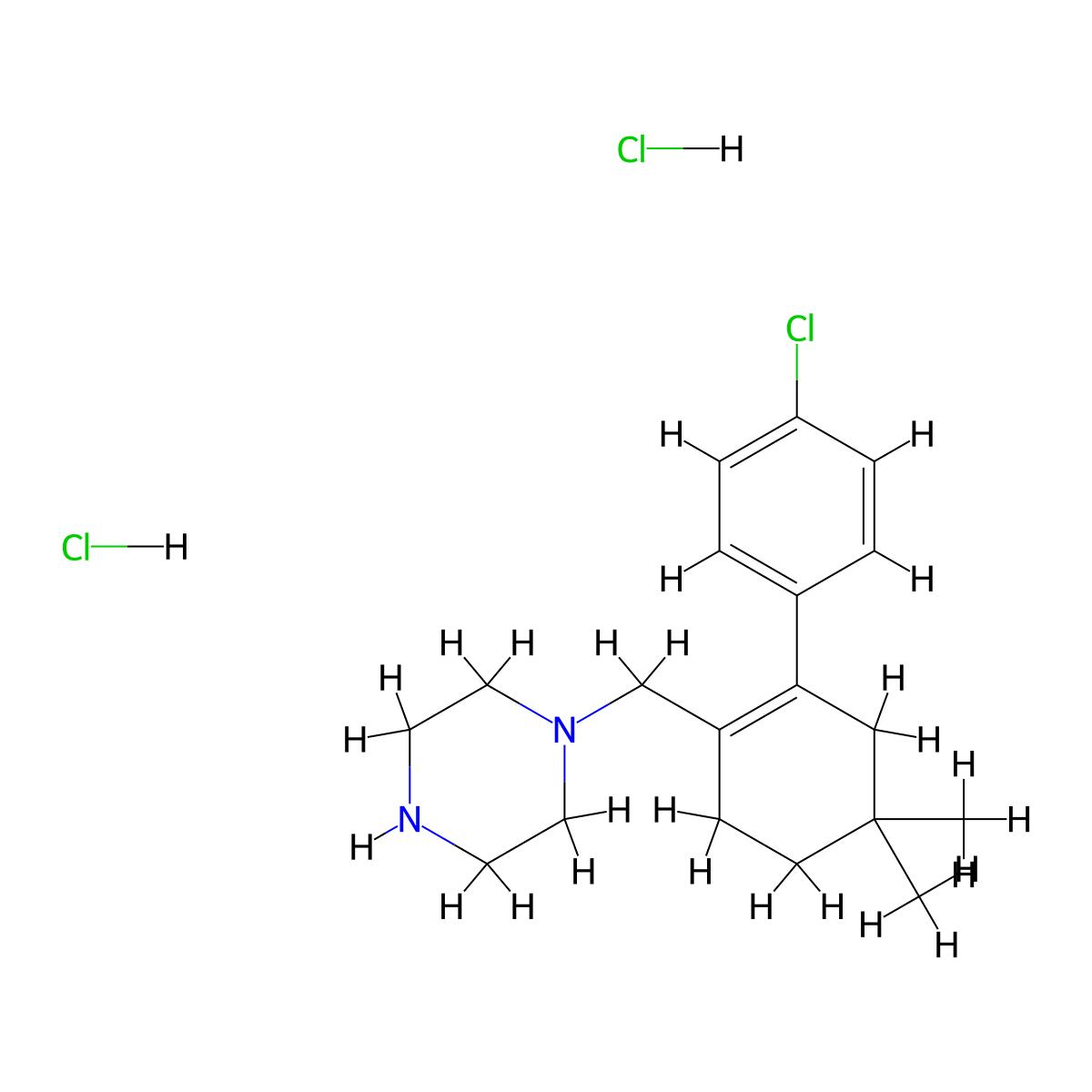1-((4'-Chloro-5,5-dimethyl-3,4,5,6-tetrahydro-(1,1'-biphenyl)-2-yl)methyl)piperazine dihydrochloride molecular structure, CAS 1628047-87-9