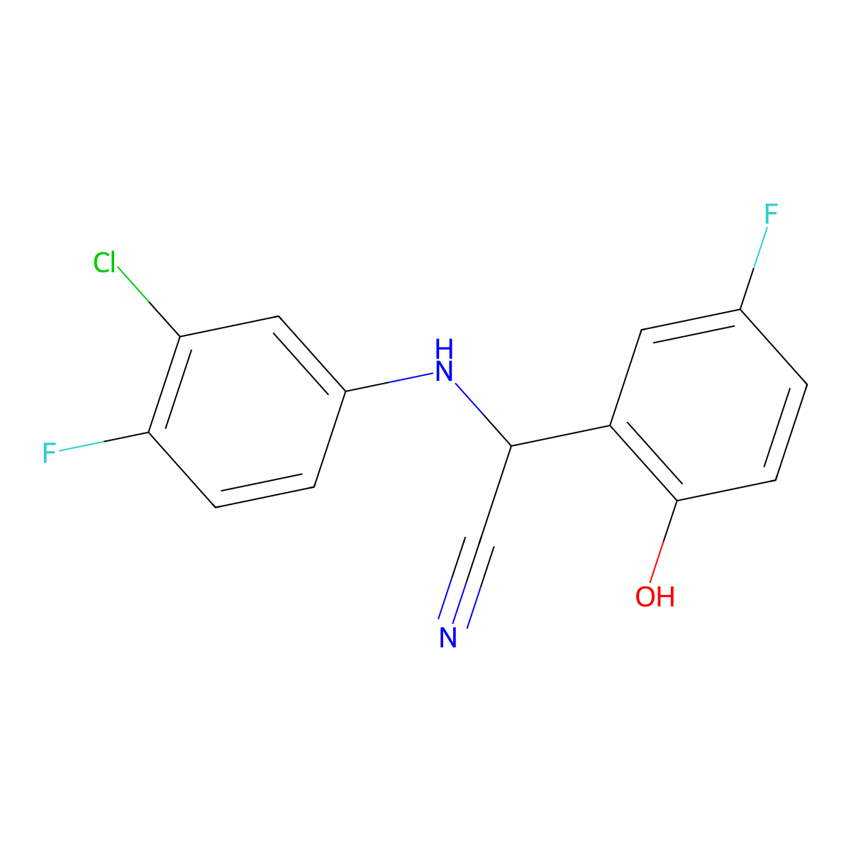 2-((3-Chloro-4-fluorophenyl)amino)-2-(5-fluoro-2-hydroxyphenyl)acetonitrile molecular structure, CAS 1628079-50-4