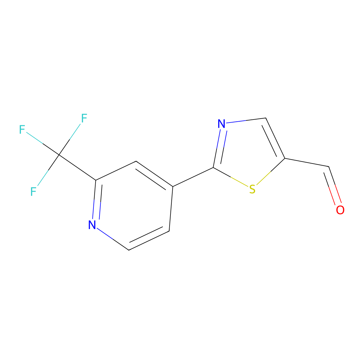2-[2-(Trifluoromethyl)pyridin-4-yl]-1,3-thiazole-5-carbaldehyde molecular structure, CAS 1628106-22-8