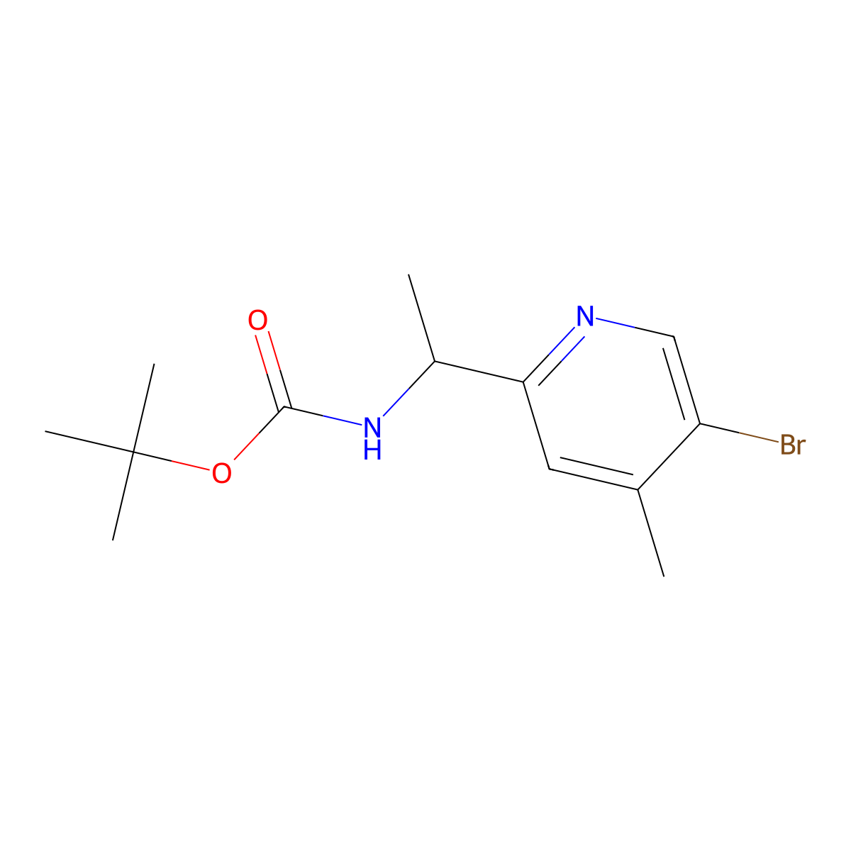 (S)-tert-butyl (1-(5-bromo-4-methylpyridin-2-yl)ethyl)carbamate molecular structure, CAS 1628106-73-9