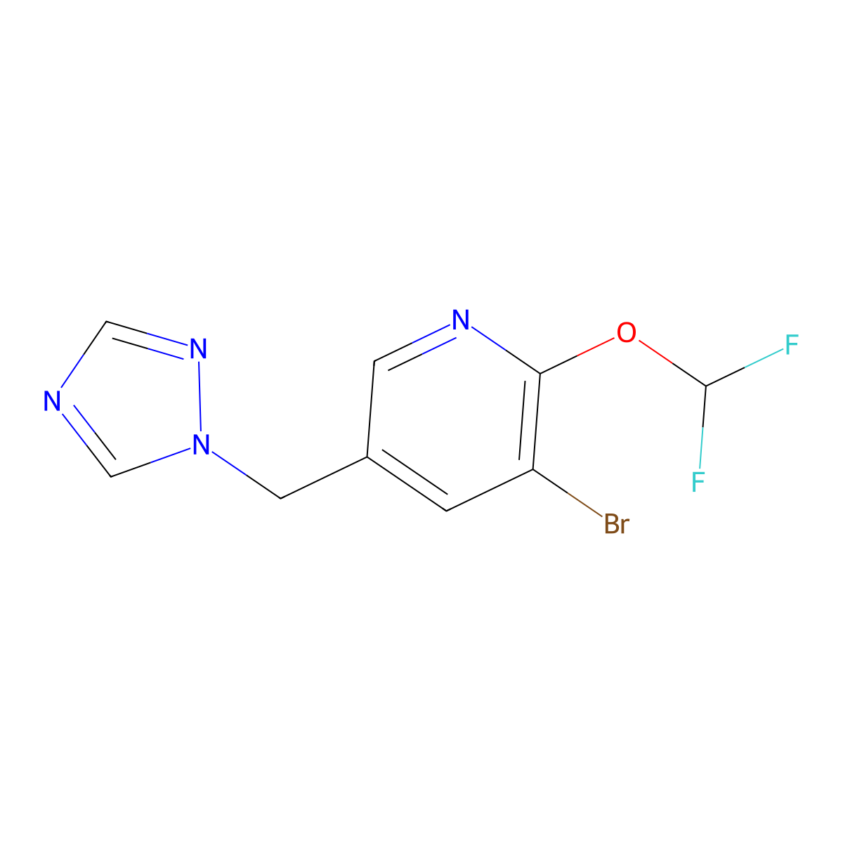 5-((1H-1,2,4-Triazol-1-yl)methyl)-3-bromo-2-(difluoromethoxy)pyridine molecular structure, CAS 1628116-78-8