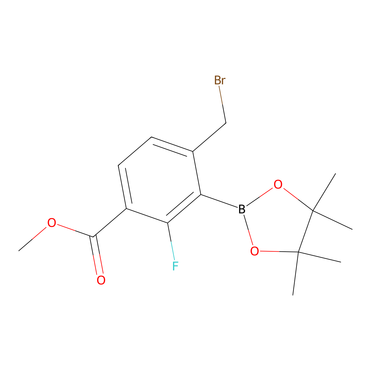 Methyl 4-(bromomethyl)-2-fluoro-3-(4,4,5,5-tetramethyl-1,3,2-dioxaborolan-2-yl)benzoate molecular structure, CAS 1628151-44-9