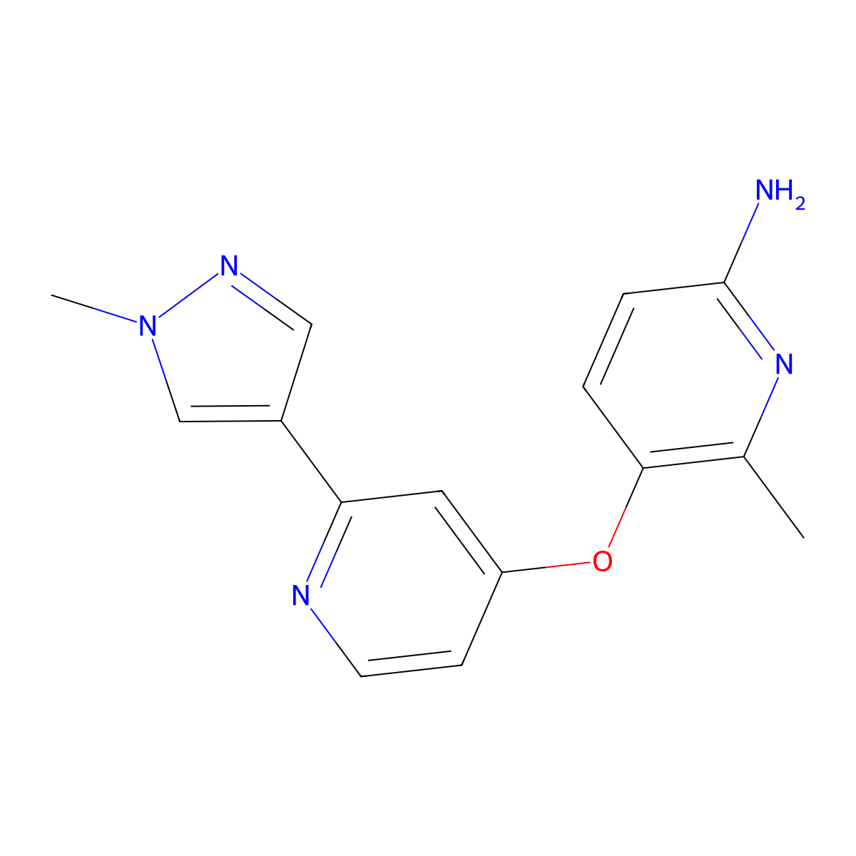 6-methyl-5-((2-(1-methyl-1H-pyrazol-4-yl)pyridin-4-yl)oxy)pyridin-2-amine molecular structure, CAS 1628184-09-7