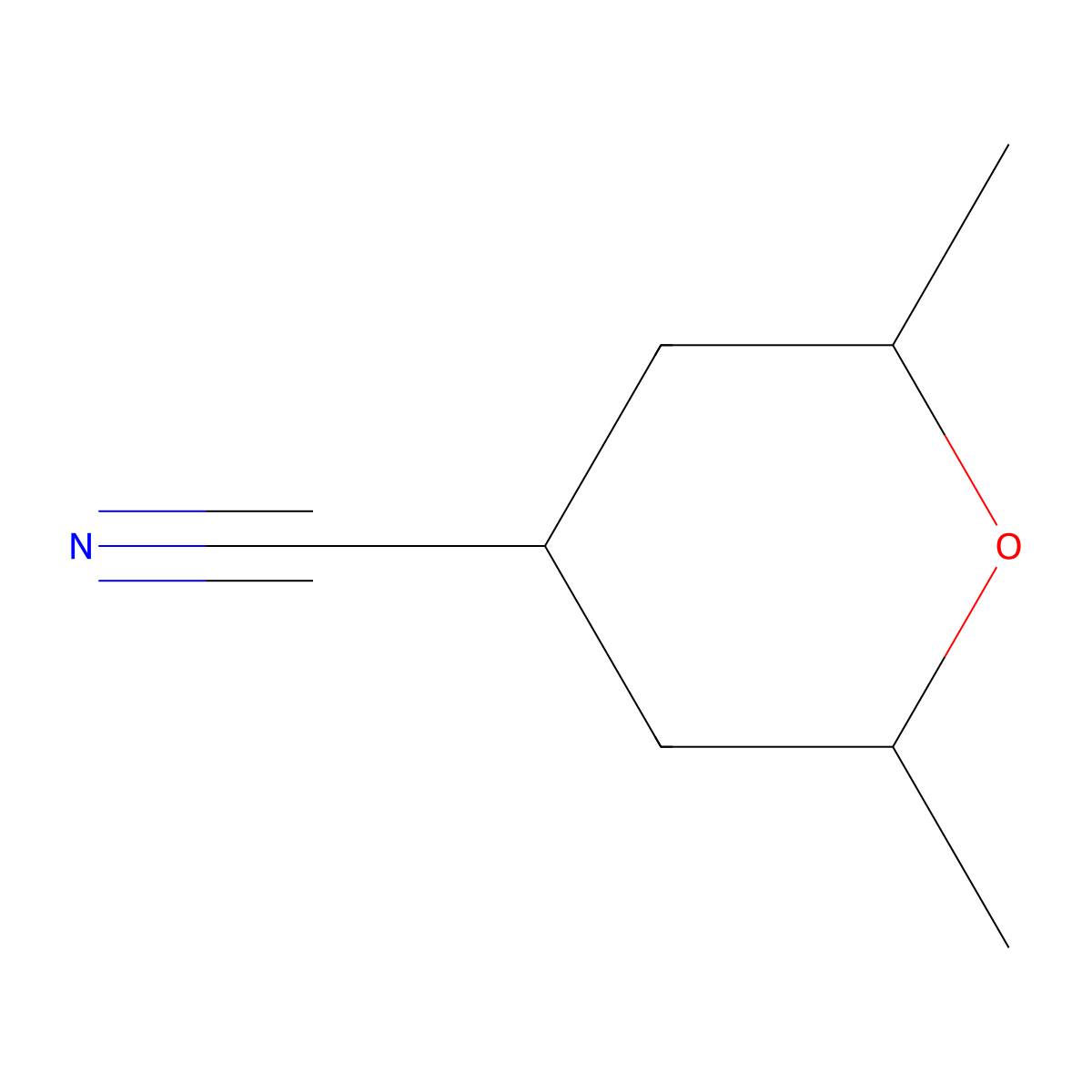 (2R,6S)-2,6-dimethyloxane-4-carbonitrile molecular structure, CAS 1628200-29-2