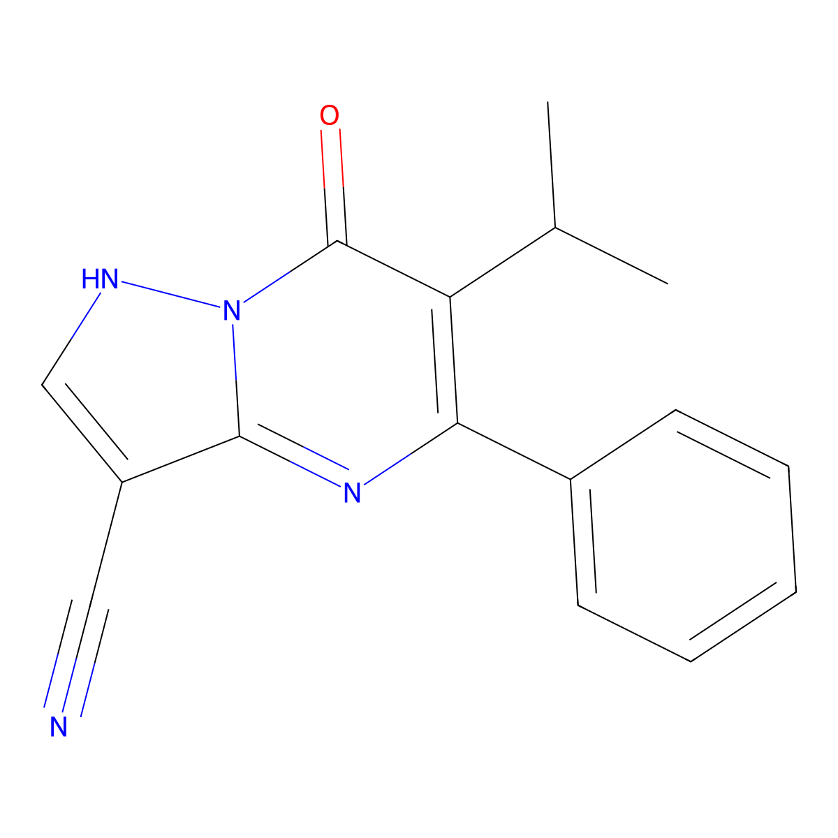 6-Isopropyl-7-oxo-5-phenyl-4,7-dihydropyrazolo[1,5-a]pyrimidine-3-carbonitrile molecular structure, CAS 1628208-23-0