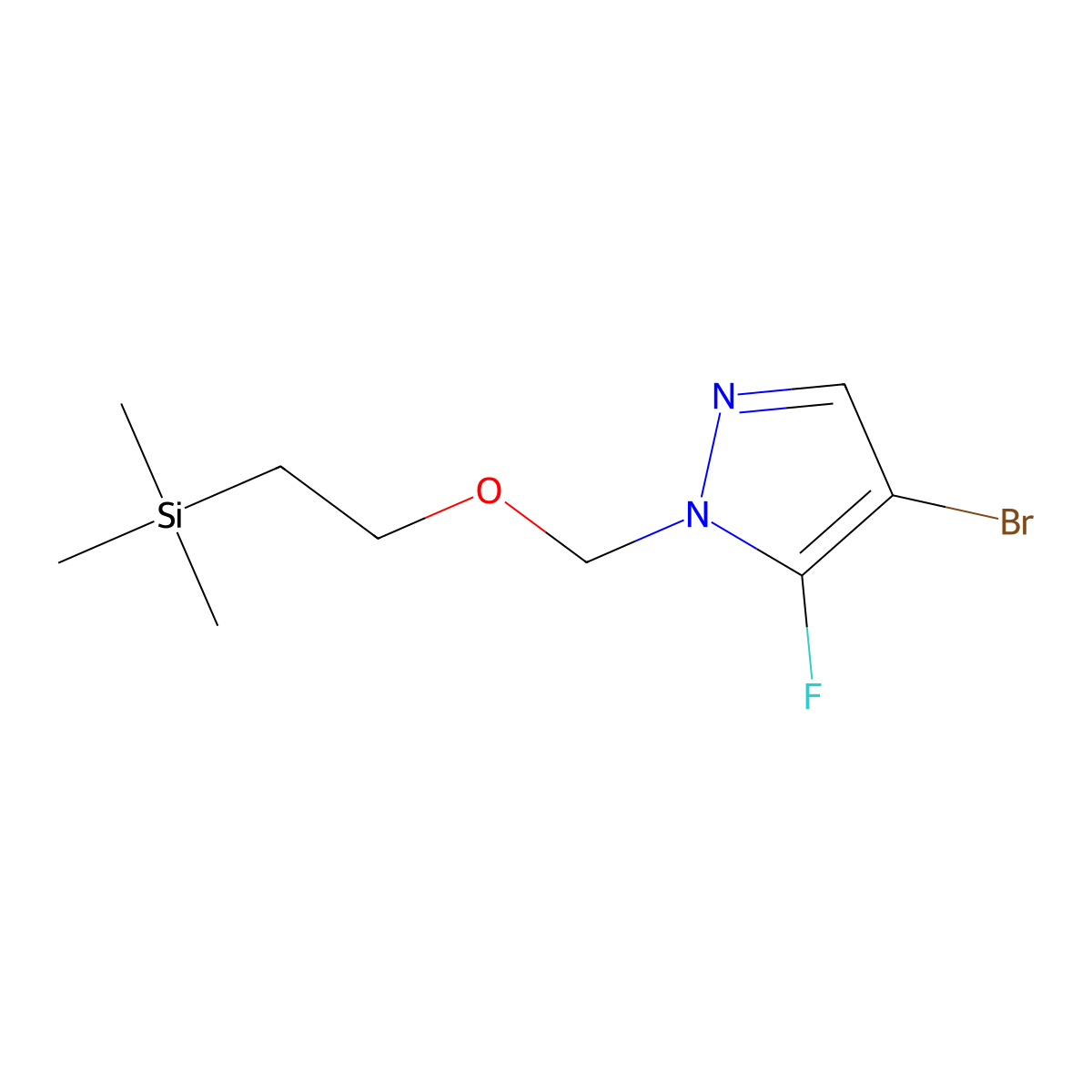 4-bromo-5-fluoro-1-{[2-(trimethylsilyl)ethoxy]methyl}-1H-pyrazole molecular structure, CAS 1628214-23-2